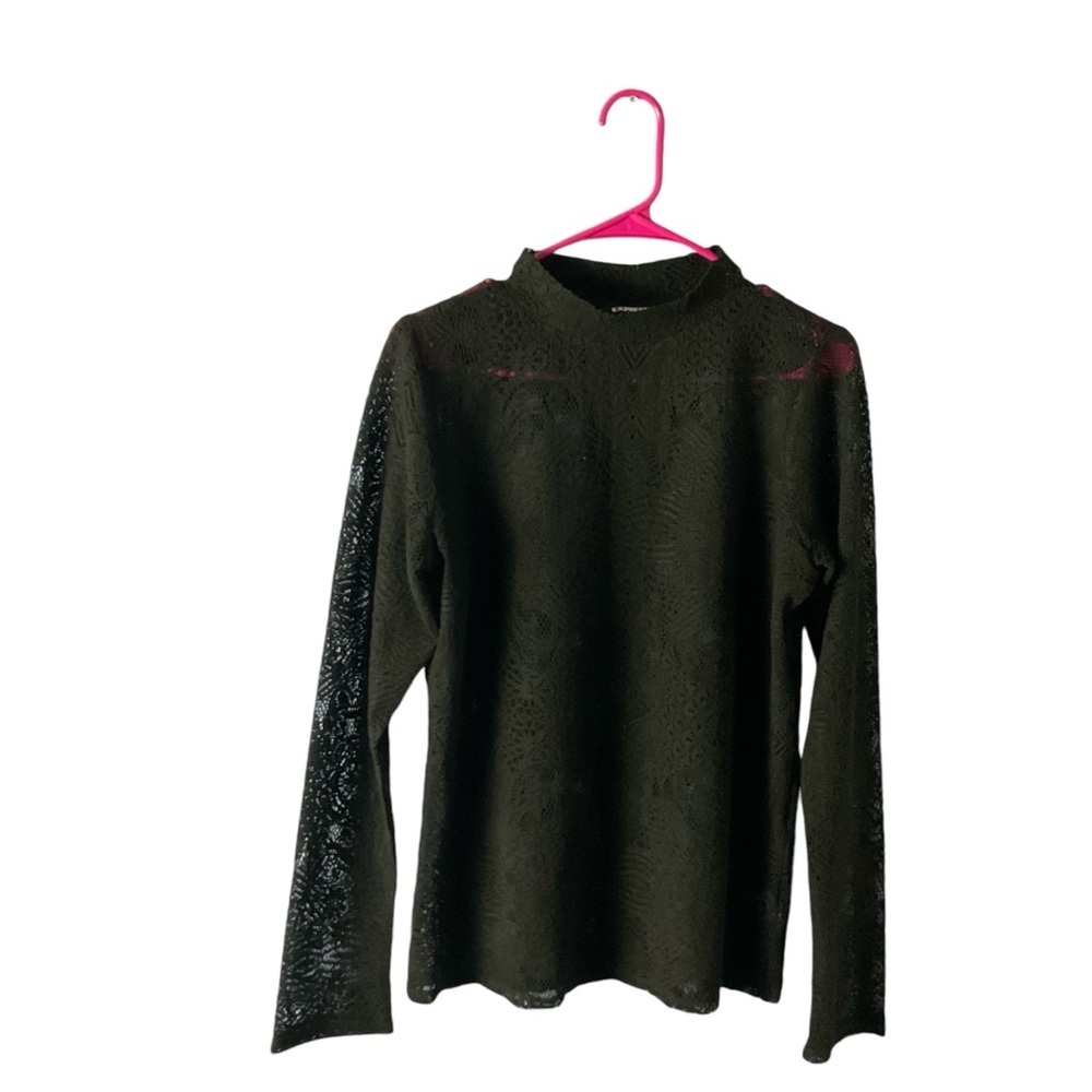 Express Black Long Sleeve Crochet Lace Neck Blouse. Size Large